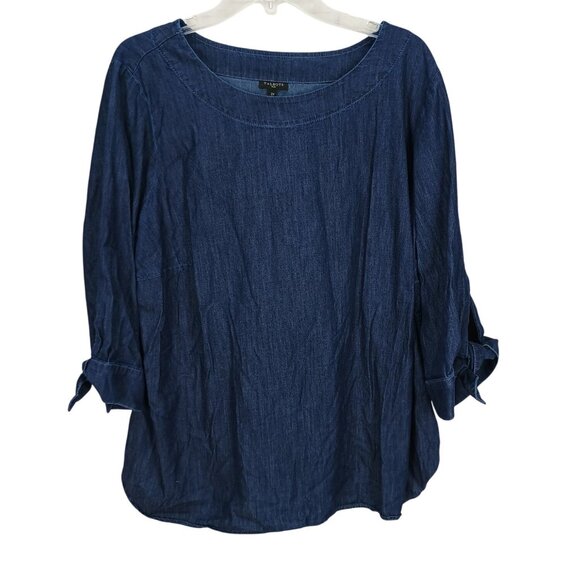 Talbots Womens Plus Size 2X Denim Tunic Top With Tie Sleeves - Picture 1 of 5